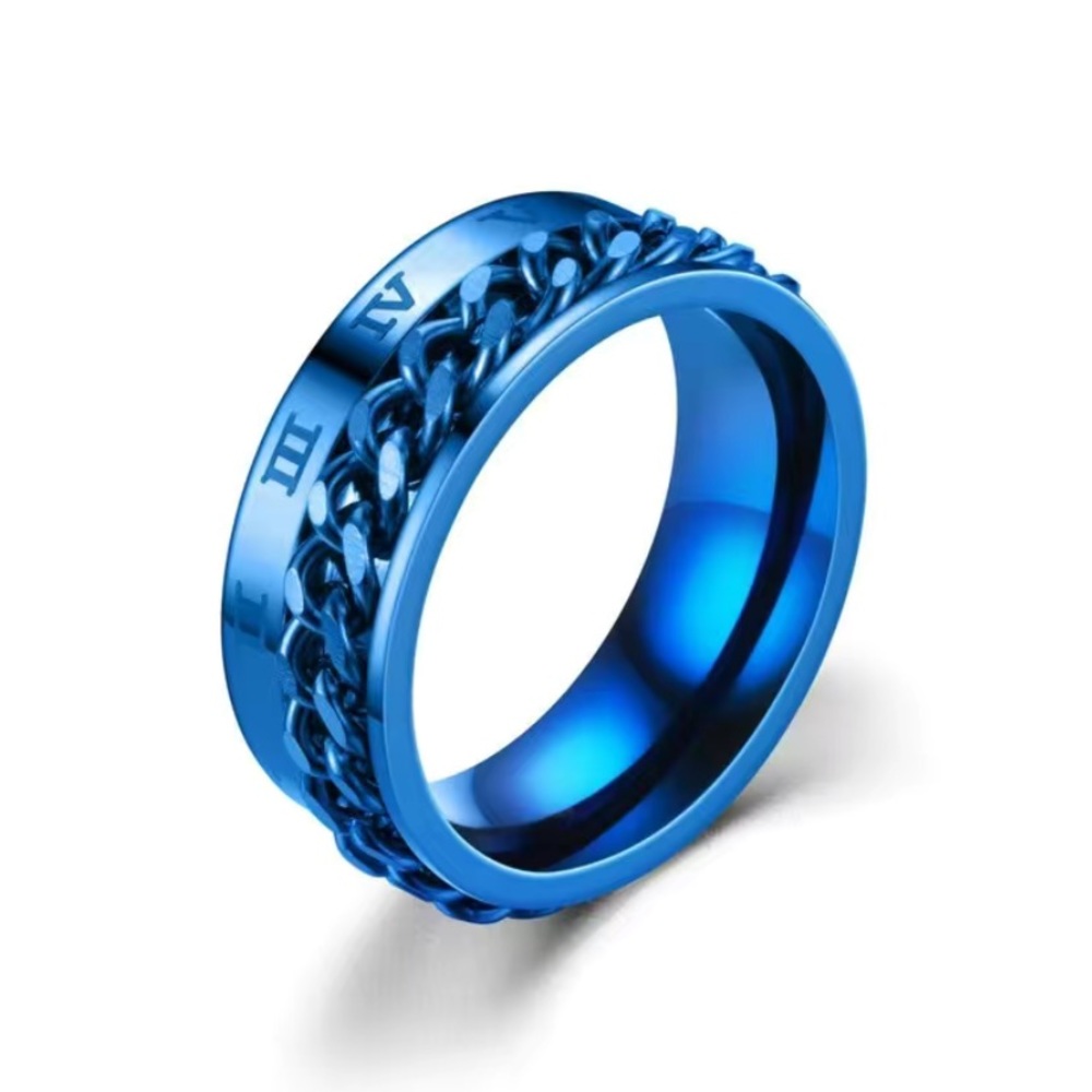 Blue Roman Numeral Chain Anxiety Fidget Spinner Ring - Picture 2 of 7